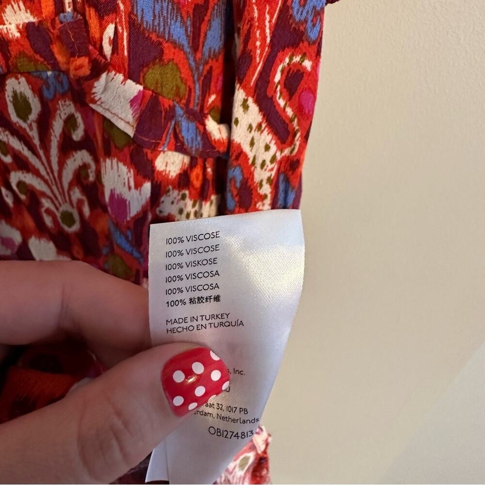 Anthropologie Red Burgundy Ikat Floral Mini Dress Small - Picture 9 of 11